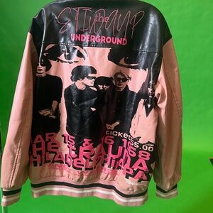 Pink pleather letterman